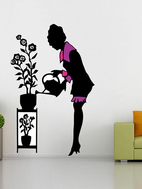 impression wall girl with plant wall sticker - 13600667 - Very Small Image - 1