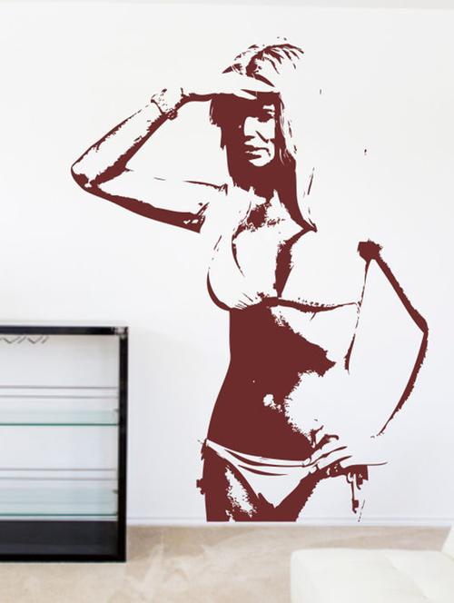 impression wall beach girl wall sticker - 13600782 - Very Small Image - 1