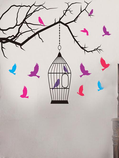 impression wall birds and cage wall sticker - 13600799 - Very Small Image - 1