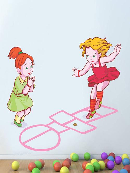 impression wall girls playing wall sticker - 13600842 - Very Small Image - 1