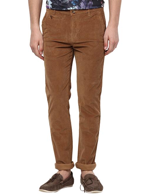 brown polyester corduroy casual trousers - 13605587 - Very Small Image - 1