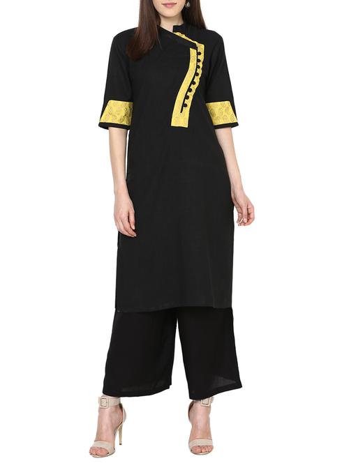 black cotton straight kurta - 13648171 - Very Small Image - 1