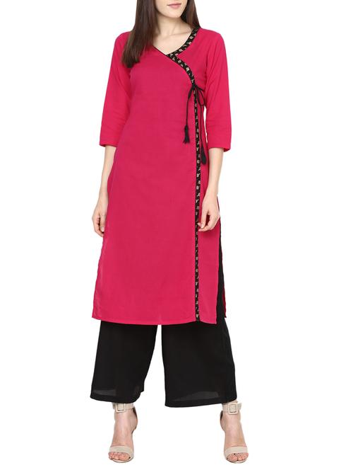 pink cotton angrakha kurta - 13648172 - Very Small Image - 1