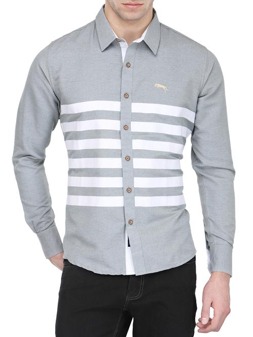 grey cotton blend casual shirt - 13650076 - Very Small Image - 1