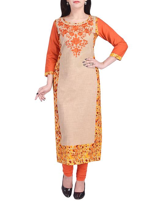 orange cotton long kurta - 13651764 - Very Small Image - 1