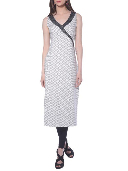 white rayon angrakha kurta - 13652012 - Very Small Image - 1