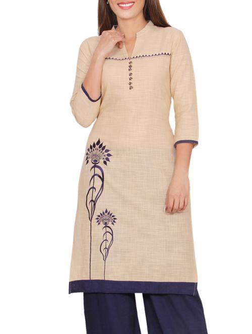 beige cotton printed straight kurta - 13652325 - Very Small Image - 1