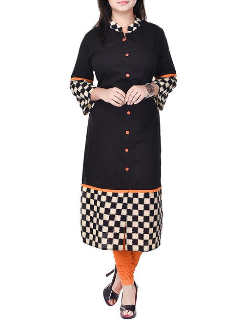 black cotton straight kurta - 13652332 - Very Small Image - 1