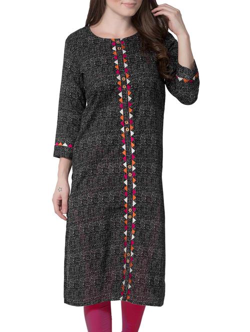 black cotton embroidered long kurta - 13652348 - Very Small Image - 1