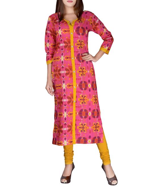 pink cotton printed long kurta - 13652350 - Very Small Image - 1