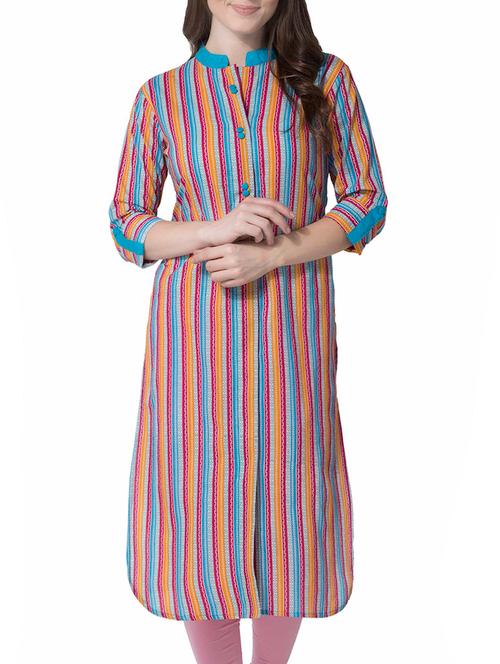 multi coloured cotton printed straight kurta - 13652365 - Very Small Image - 1