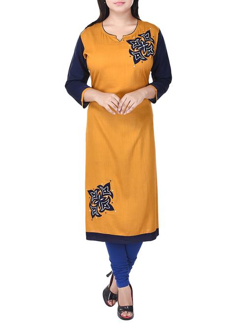 mustard rayon embroidered straight kurta - 13652380 - Very Small Image - 1