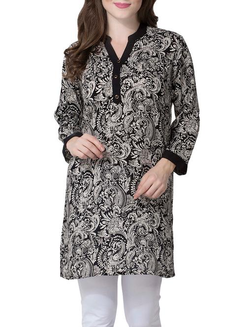 monochrome rayon printed straight kurta - 13652395 - Very Small Image - 1