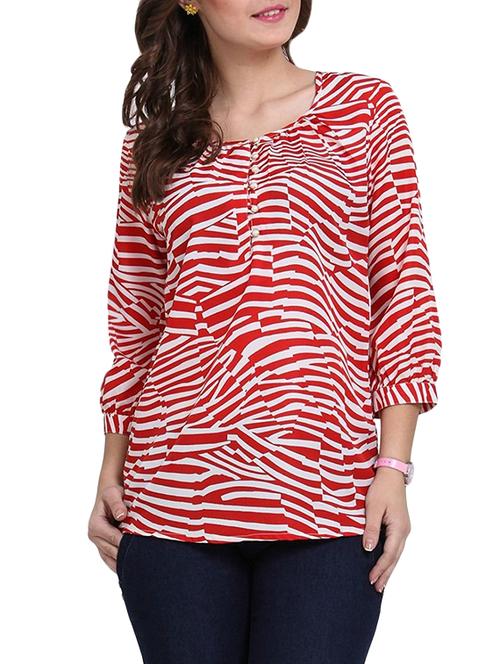 red printed poly crepe straight top - 13653656 - Very Small Image - 1