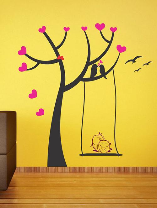 impression wall beautiful tree and bird couple wall sticker - 13653925 - Very Small Image - 1