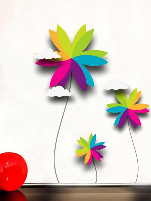 impression wall colorful flowers wall sticker - 13654048 - Very Small Image - 1