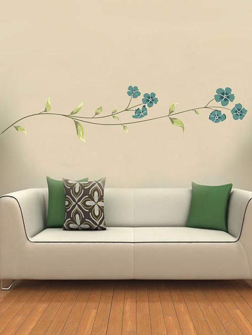 impression wall blue flowers pvc wall stickers - 13654452 - Very Small Image - 1