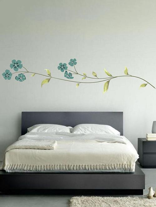 impression wall blue flowers pvc wall stickers - 13654477 - Very Small Image - 1