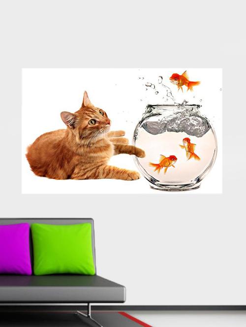 impression wall cat with fish pot wall sticker - 13654520 - Very Small Image - 1