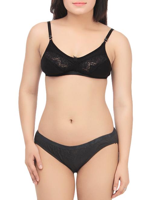 black cotton bra and panty set - 13656781 - Very Small Image - 1