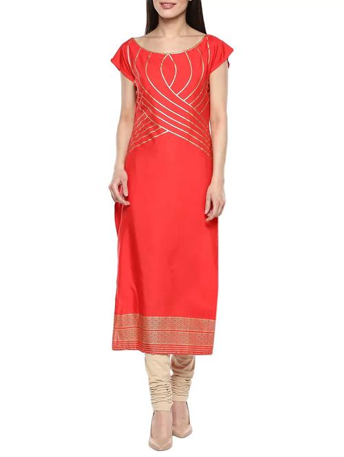 red crepe printed long kurta - 13659173 - Very Small Image - 1