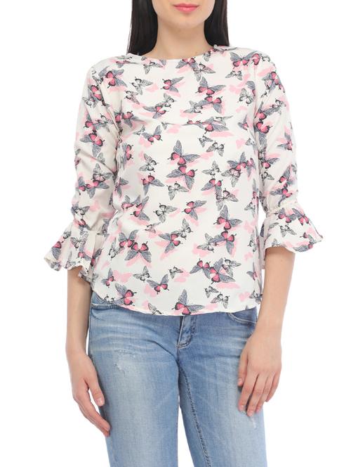 cream printed regular top - 13659753 - Very Small Image - 1