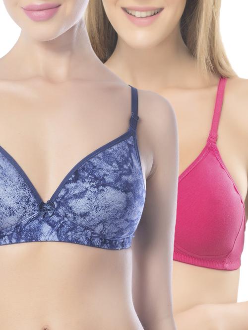 set of 2 multi colored cotton t-shirt bras - 13660018 - Very Small Image - 1