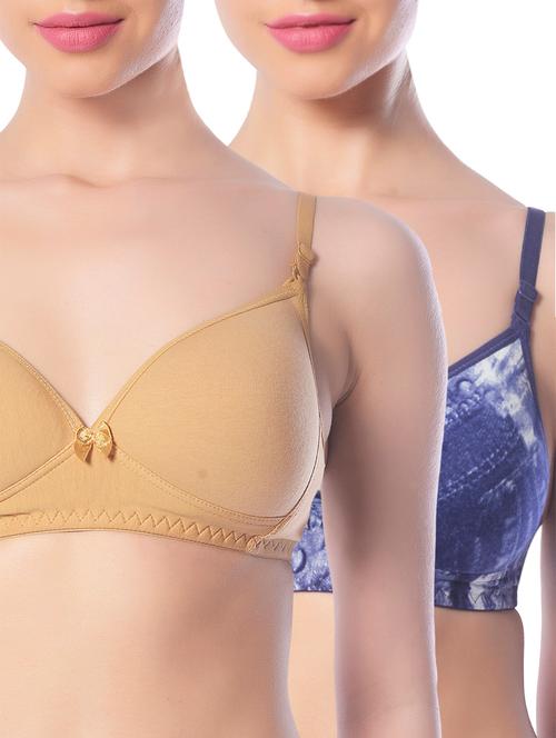 set of 2 multi colored cotton t-shirt bras - 13660037 - Very Small Image - 1