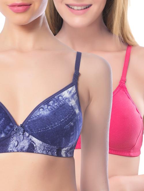 set of 2 multi colored cotton t-shirt bras - 13660040 - Very Small Image - 1