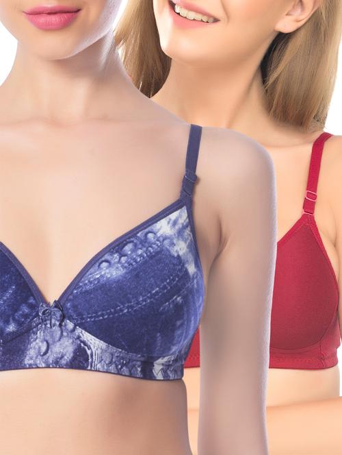 set of 2 multi colored cotton t-shirt bras - 13660041 - Very Small Image - 1