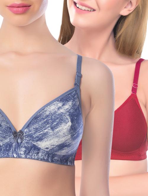 set of 2 multi colored cotton t-shirt bras - 13660074 - Very Small Image - 1
