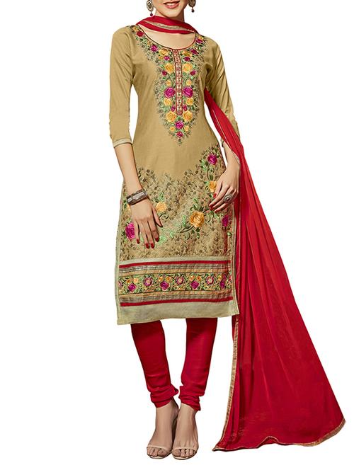 beige cotton dress material - 13661810 - Very Small Image - 1