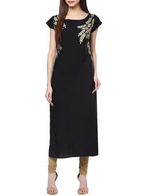 black crepe printed long kurta - 13662846 - Very Small Image - 1