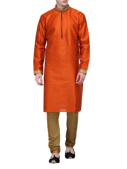 orange silk blend kurta pyjama set - 13665669 - Very Small Image - 1
