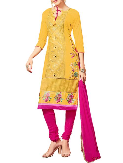 yellow cotton unstitched suit - 13667443 - Very Small Image - 1