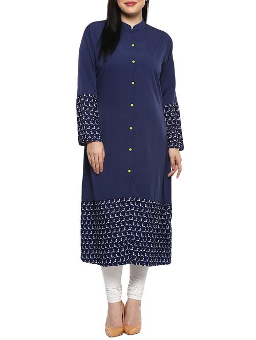 indigo poly crepe printed long kurta - 13667473 - Very Small Image - 1