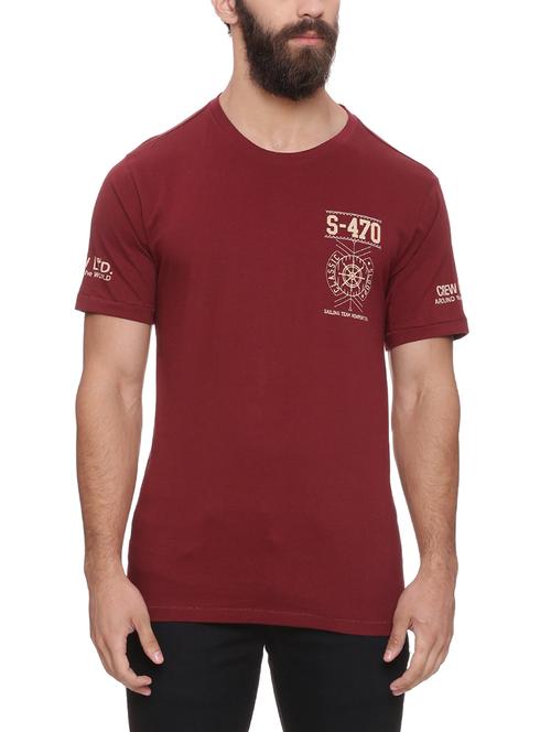 maroon cotton back print t-shirt - 13667740 - Very Small Image - 1