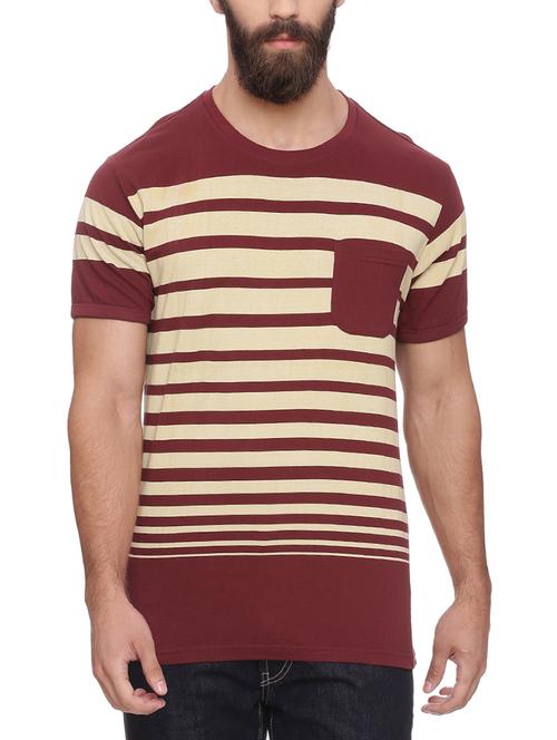 maroon cotton striped t-shirt - 13667743 - Very Small Image - 1