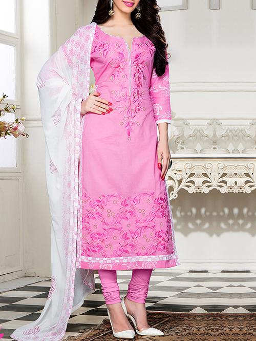 pink cotton unstitched suit - 13668151 - Very Small Image - 1