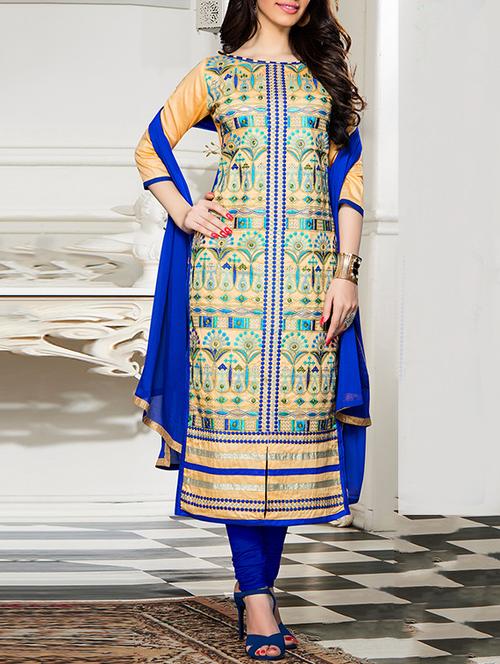 beige cotton unstitched suit - 13668154 - Very Small Image - 1