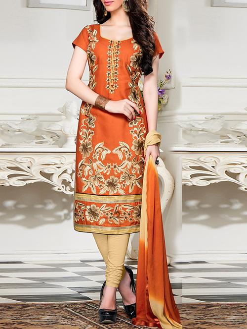 orange cotton unstitched suit - 13668157 - Very Small Image - 1