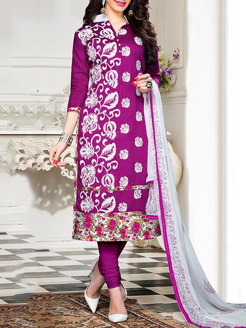 purple cotton unstitched suit - 13668163 - Very Small Image - 1