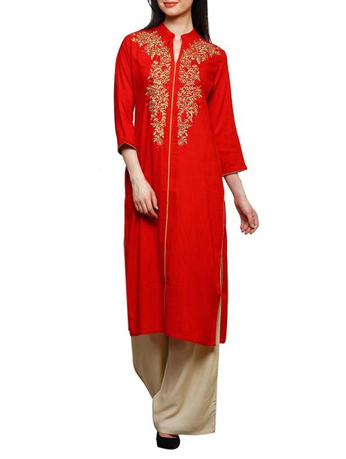 women's straight kurta - 13668264 - Very Small Image - 1
