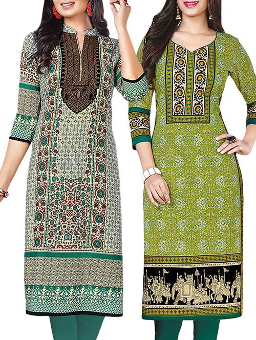 combo (set of 2 ) multi colored cotton unstitched kurta - 13669703 - Very Small Image - 1