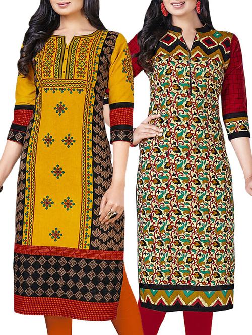 combo (set of 2 ) multi colored cotton unstitched kurta - 13669748 - Very Small Image - 1