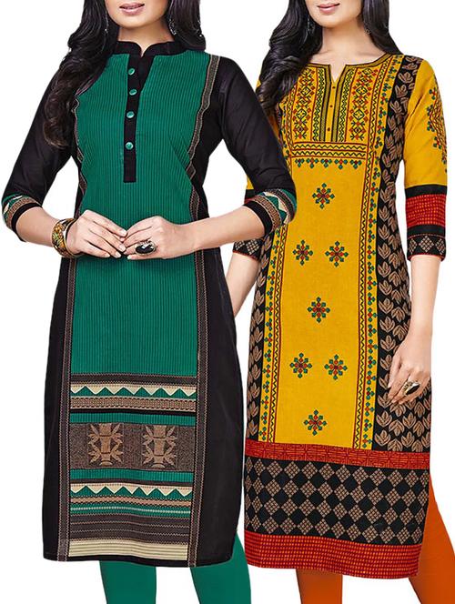 combo (set of 2 ) multi colored cotton unstitched kurta - 13669751 - Very Small Image - 1