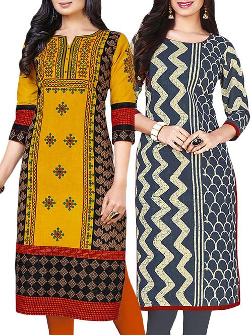 combo (set of 2 ) multi colored cotton unstitched kurta - 13669753 - Very Small Image - 1