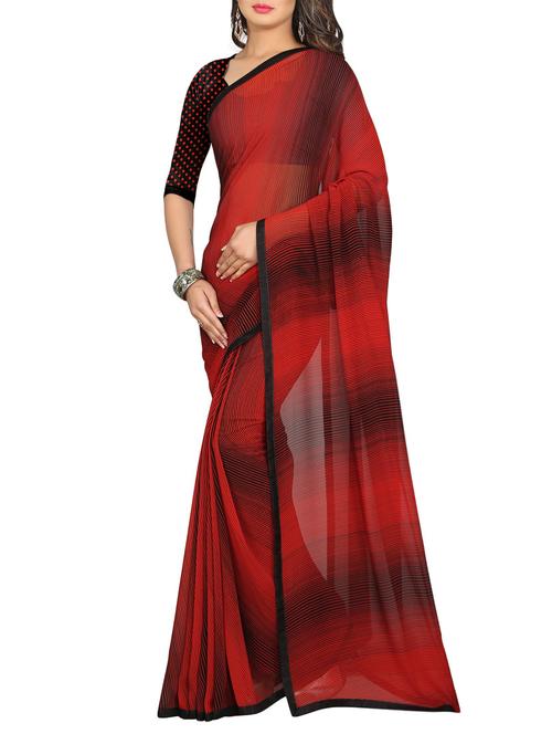 red georgette printed saree - 13669863 - Very Small Image - 1