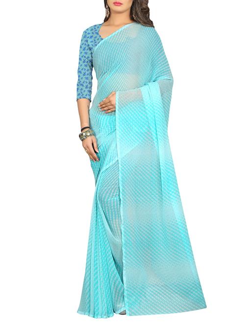 turquoise georgette printed saree - 13669886 - Very Small Image - 1