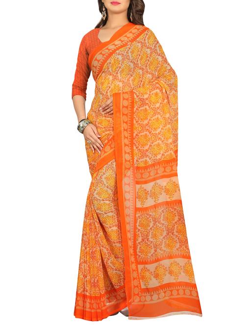 orange georgette printed saree - 13669887 - Very Small Image - 1
